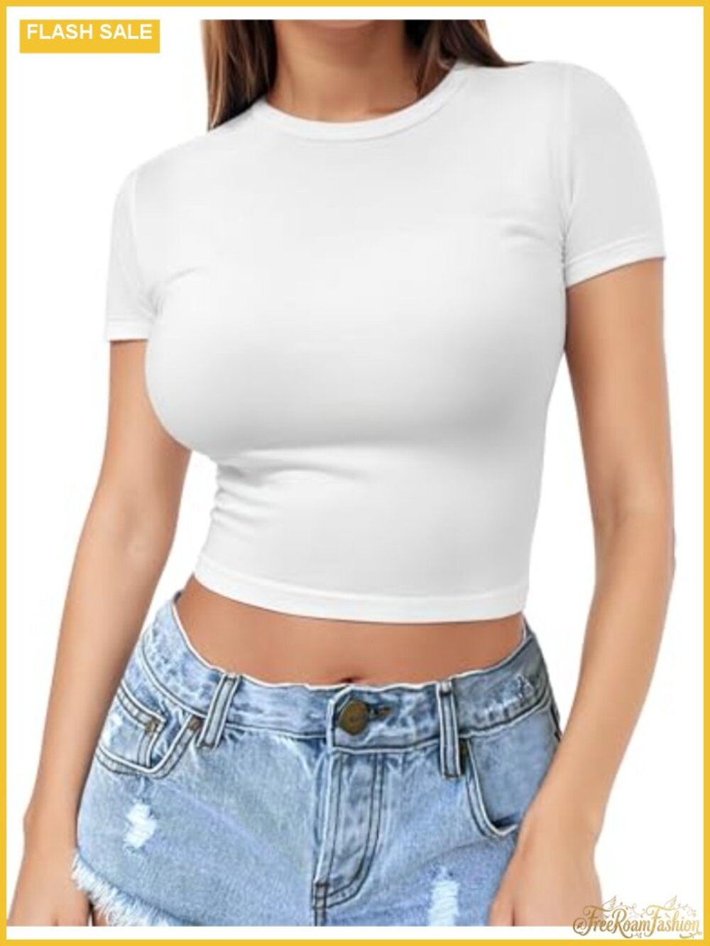 Women's Short Sleeve Crop Top Crew Neck Y2K Slim Fitted Casual Basic Tee